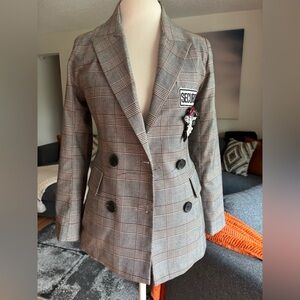 Gray and Black Double-Breasted Blazer Jacket